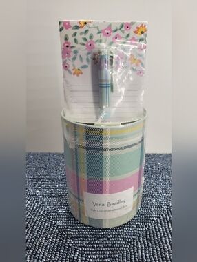 Vera Bradley Pastel Plaid Pen Cup Notepad Set (NAV1)